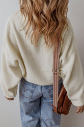 Women Fleece Placket Turn Down Collar Drop Shoulder Sweatshirt Zarnesh